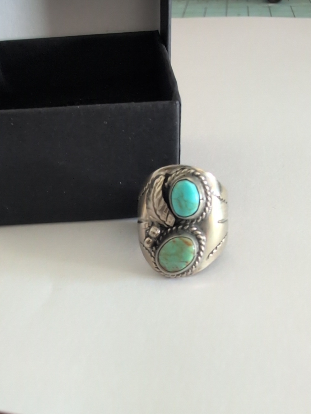 Turquoise Double Stone Navojo Style Statement Ring